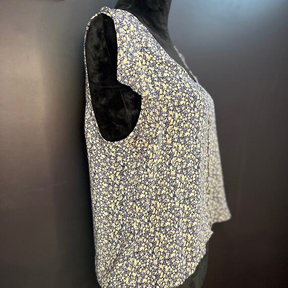 SOPRANO Cream and Blue Flutter Sheer Blouse with Ruffled Sleeves | Size Medium - Picture 3 of 8